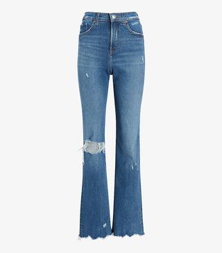 Express + High Waisted Ripped Raw Hem 90s Bootcut Jeans