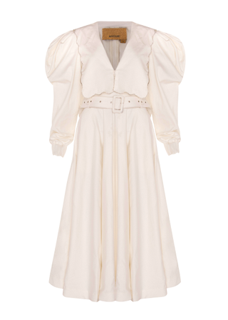 Anouki + Puff Sleeve Puritan Collar White Dress