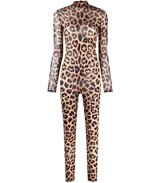 Philipp Plein + Long-Sleeved Leopard-Print Jumpsuit