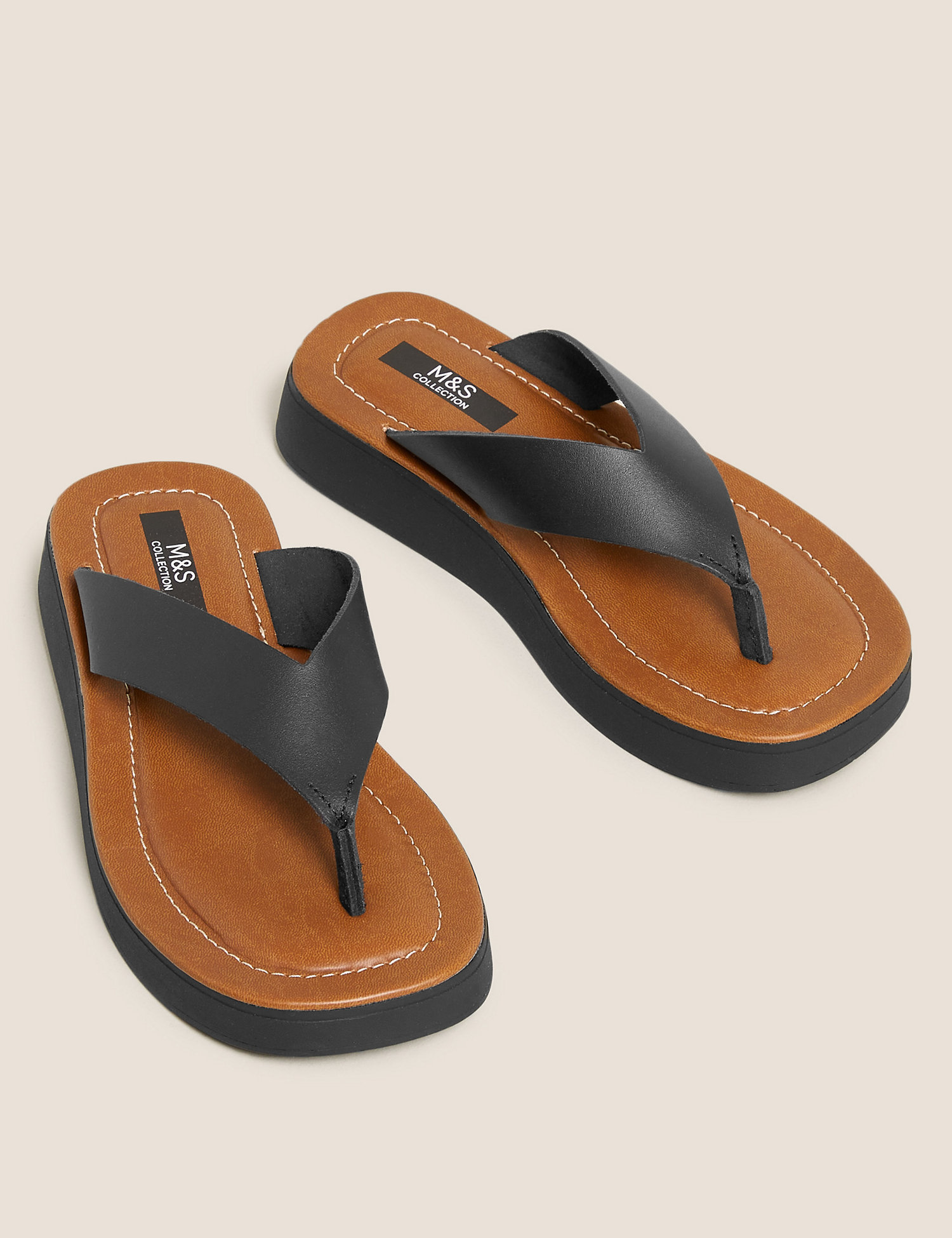 Marks and Spencer + Leather Flatform Flip Flops
