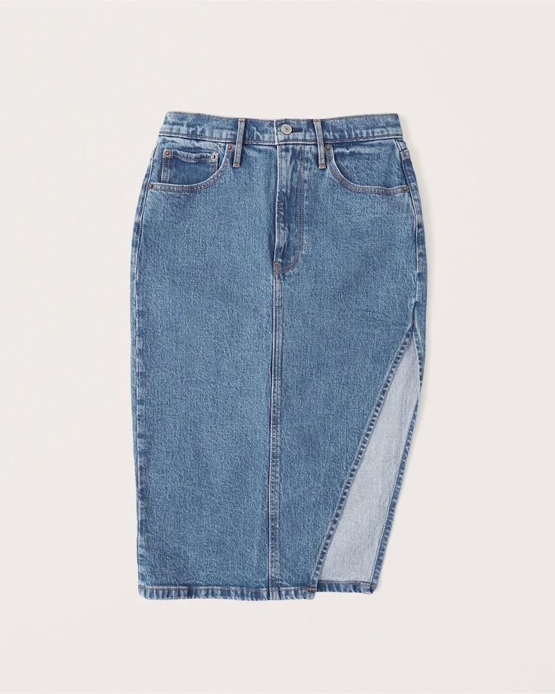 Abercrombie & Fitch + Split Denim Midi Skirt
