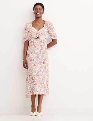 Nobody's Child + Petite Cream Floral Print Rosie Cut Out Dress