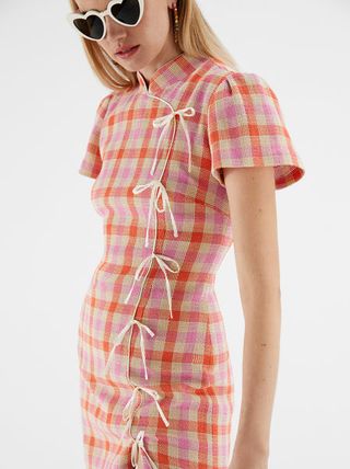 Kitri + Harlow Orange and Pink Check Mini Dress