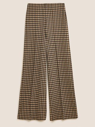 M&S Collection + Jersey Dogtooth Wide Leg Trousers