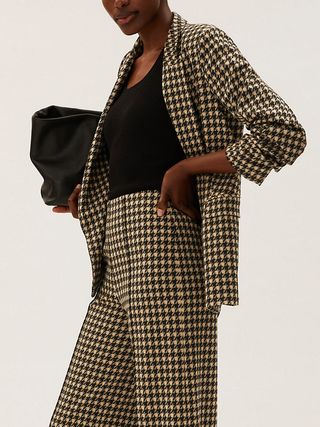 M&S Collection + Jersey Dogtooth Ruched Sleeve Blazer Jacket