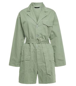 J Brand + Belted Cotton and Linen-Blend Playsuit