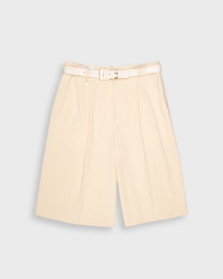 Vintage + Beige Belted Pleated Shorts