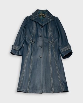 Vintage + '70s Dark Blue Leather Coat