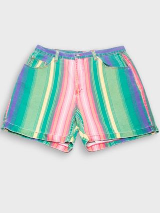 Vintage + Multicoloured Striped Denim Shorts