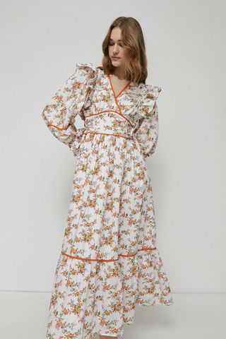 Warehouse + Trailing Floral Binding Detail Midi Dress