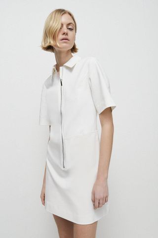 Warehouse + Cotton Zip Detail a Line Mini Shirt Dress