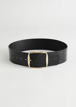 & Other Stories + Square Buckle Croc Leather Belt