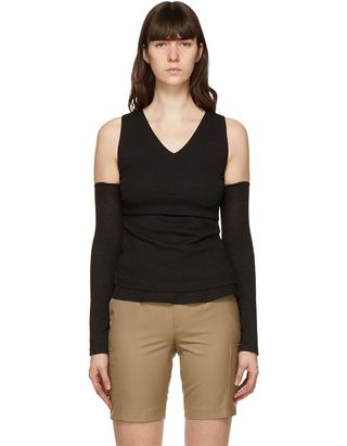 Andersson Bell + Black Cut-Off Drape Long Sleeve T-Shirt