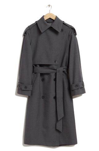 & Other Stories + Tie Waist Recycled Wool Blend Double Breasted Trench Coat