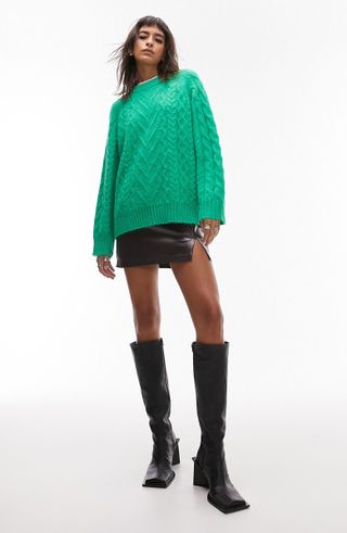 Topshop + Cable Knit Crewneck Sweater