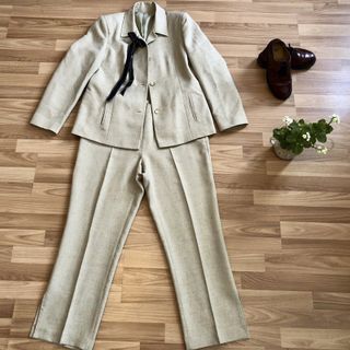 Vintage + 1990s Vintage Cream and Black Two Piece Trouser Suit