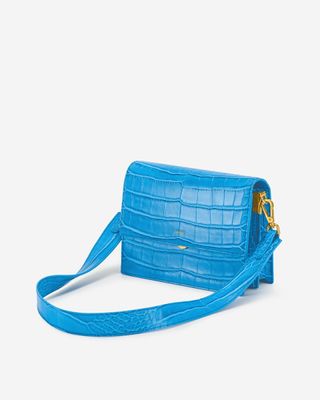 JW Pei + Mini Flap Bag in Lake Blue Croc
