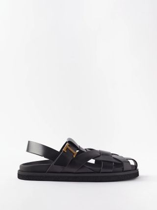 Tod's + T-Buckle Woven-Leather Sandals