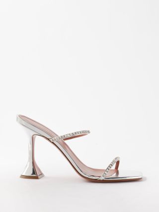 Amina Muaddi + Gilda 95 Crystal Mirrored-Leather Sandals
