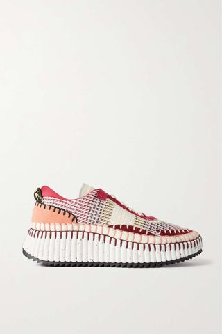 Chloé + + Net Sustain Nama Embroidered Suede and Recycled-Mesh Sneakers