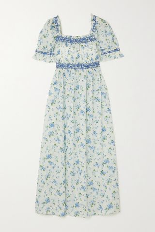 Dôen + Eclipse Embroidered Floral-Print Organic Cotton-Voile Midi Dress