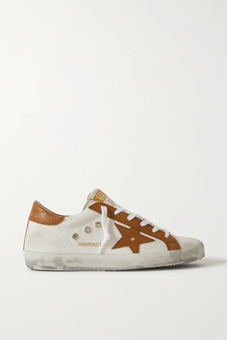 Golden Goose + Superstar Distressed Textured Leather-Trimmed Canvas Sneakers