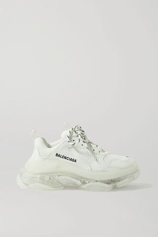 Balenciaga + Triple S Clear Sole Logo-Embroidered Leather, Nubuck and Mesh Sneakers
