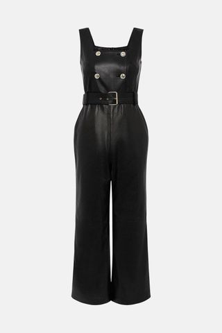 Karen Millen + Leather Square Neck Cropped Jumpsuit