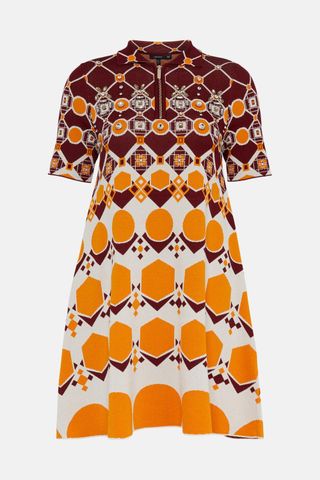 Karen Millen + Embellished Geo Jacquard Swing Dress