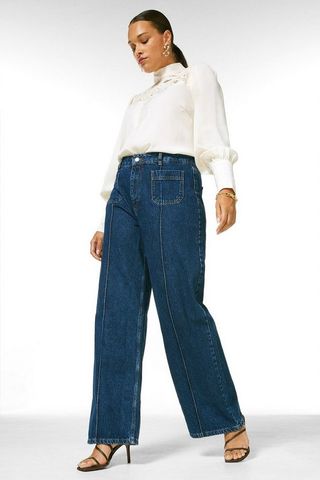 Karen Millen + Curve Seamed Wide Leg Jean