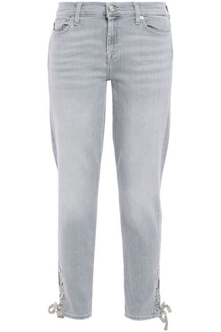 7 For All Mankind + Grey The Skinny Lace-Up Hem Jeans