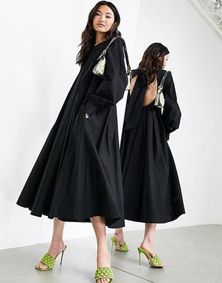 ASOS Edition + Trapeze Cotton Midi Dress in Black