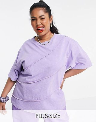 Collusion + Plus Contrast Seam Acid Oversized Tee in Lilac