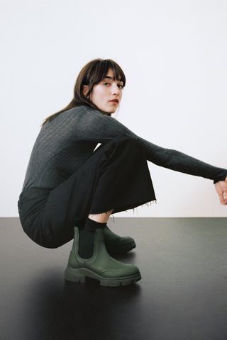 Zara + Low Heel Rubberized Ankle Boots