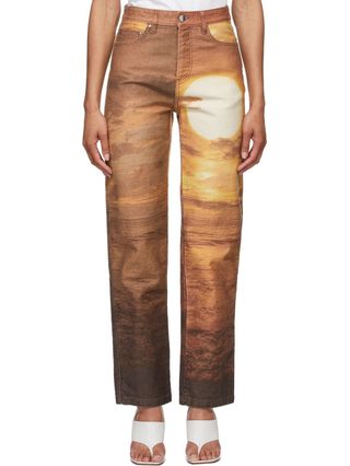 Priscavera + Brown Printed Sunset Jeans