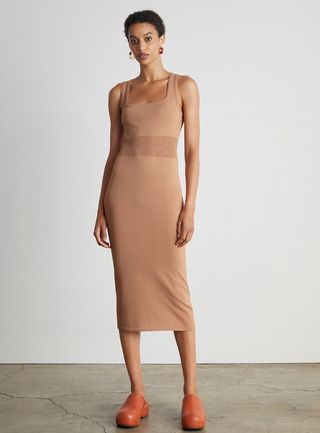Who What Wear Collection + Indya Square-Neck Midi Dress in Dune