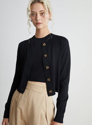 Who What Wear Collection + Yusra Cropped Cardigan in Obsidian
