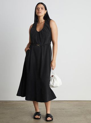 Who What Wear Collection + Daphne Gathered Scoop-Neck Dress in Black