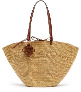 Loewe Paula's Ibiza + Shell Leather-Trim Raffia Basket Bag
