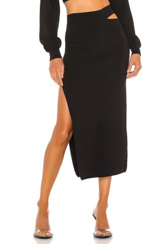 Michael Costello x Revolve + Cut Out Knit Midi Skirt in Black