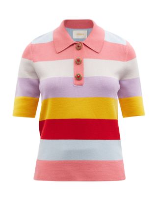 La DoubleJ + Striped Wool Polo Shirt