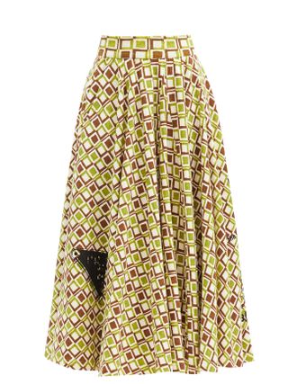 Prada + Geometric-Print Cotton-Jersey A-Line Skirt