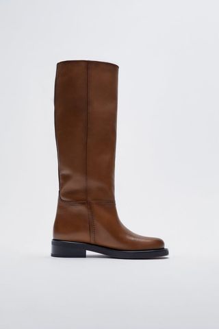 Zara + High Leather Riding Boots