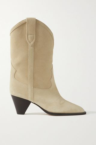 Isabel Marant + Luilette Embroidered Suede Cowboy Ankle Boots
