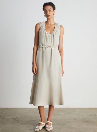 Who What Wear Collection + Daphne Gathered Scoop-Neck Dress in Sand