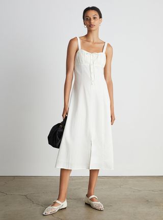 Who What Wear Collection + Cristina Spaghetti Strap Button-Front Dress in White