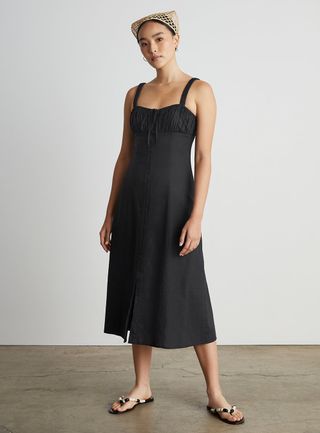 Who What Wear Collection + Cristina Spaghetti Strap Button-Front Dress in Black