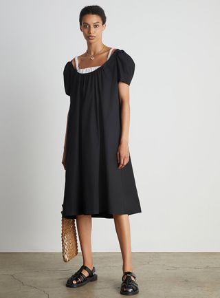Who What Wear Collection + Kat Scoop-Neck Dress With Detached Ruched Bra in Black and White