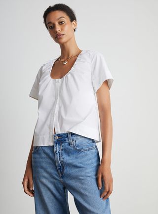 Who What Wear Collection + Fitz Gathered Scoop-Neck Top in White