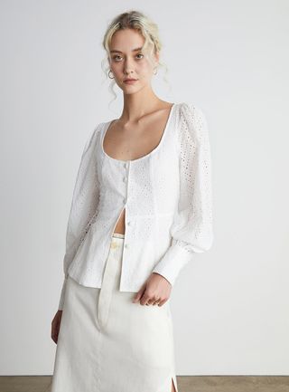 Who What Wear Collection + Hillary Scoop-Neck Eyelet Top in White